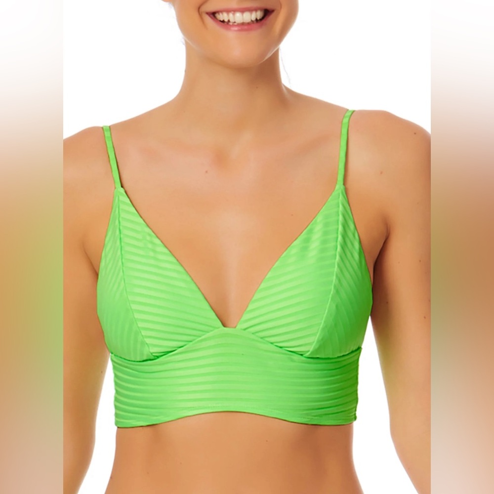 No Boundaries Juniors' Solid V-Front Bikini Swim Top Mint Sizzle Sz M - Picture 1 of 8